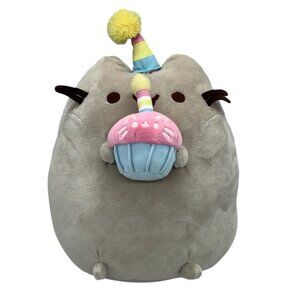 Gund Pusheen Birthday Cupcake Soft Plush Toy 11" 2016 Gray Cat Japan Kawaii